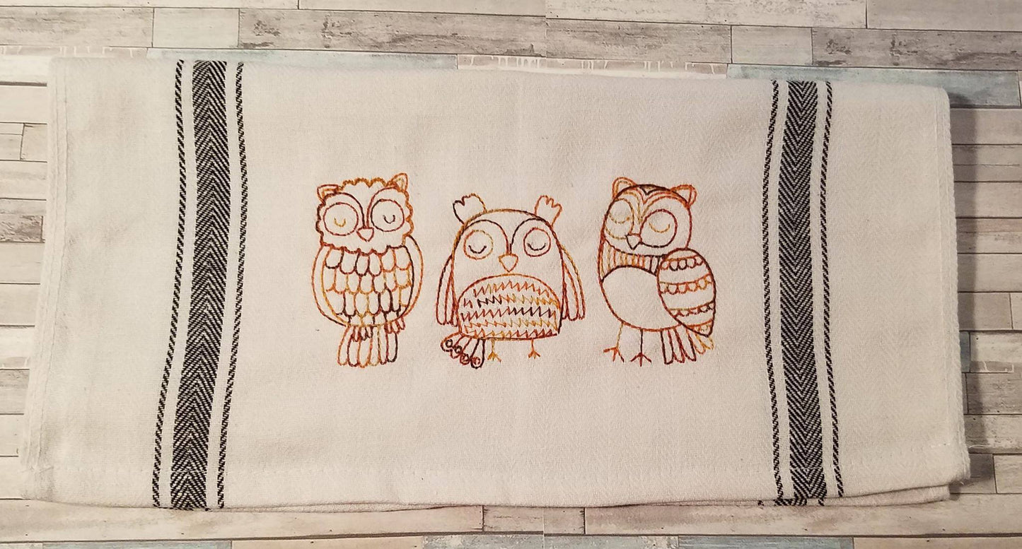 DIGITAL DOWNLOAD 3 Sizes Owl Trio Redwork Embroidery Design