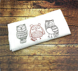 DIGITAL DOWNLOAD 3 Sizes Owl Trio Redwork Embroidery Design