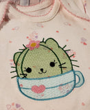 DIGITAL DOWNLOAD Girl Kitty Cactus Embroidery Design 5 Sizes Sketch and Full Fill Options Included