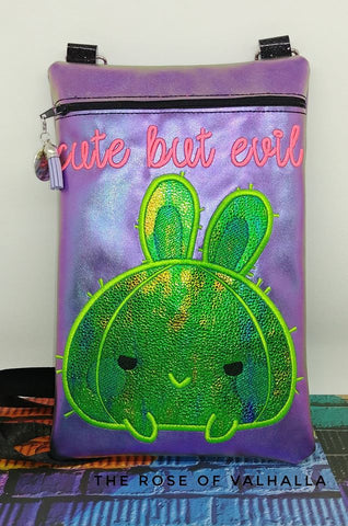 DIGITAL DOWNLOAD ITH Cute But Evil Bunny Cactus Applique Zipper Bag Lined and Unlined