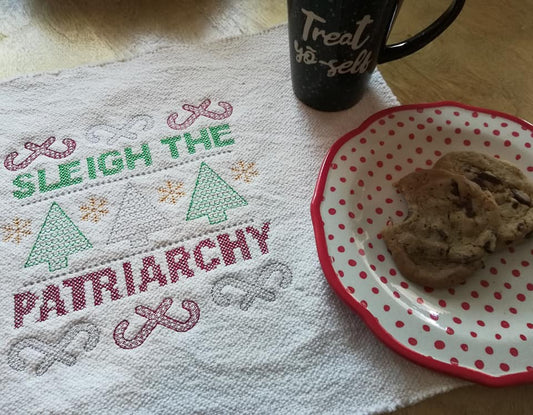 DIGITAL DOWNLOAD 4 Sizes Sleigh The Patriarchy Cross Stitch Holiday Embroidery Design