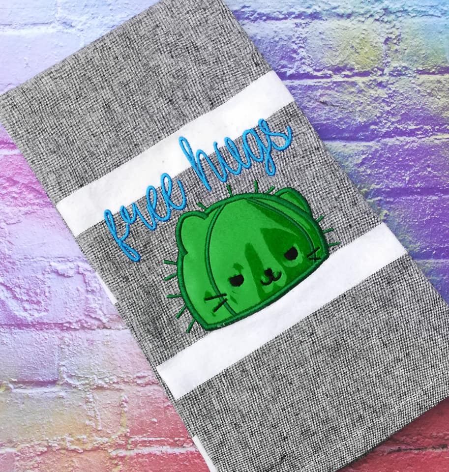 DIGITAL DOWNLOAD Free Hugs Boy Kitty Cactus Applique Peeker Design 2 Sizes