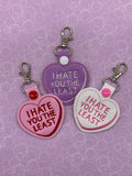 4x4 DIGITAL DOWNLOAD I Hate You Least Conversation Heart Cookie and Candy Snap Tab Set Applique