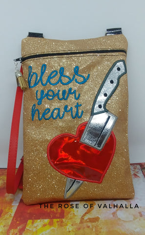 DIGITAL DOWNLOAD ITH Bless Your Heart Applique Zipper Bag Lined and Unlined