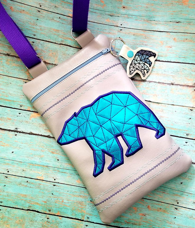 DIGITAL DOWNLOAD Geometric Bear Applique Zipper Bag Lined and Unlined