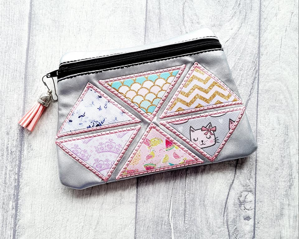 DIGITAL DOWNLOAD Triangulate Clutch Applique Zippered Bag Lined and Unlined