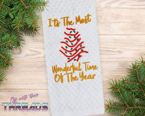 DIGITAL DOWNLOAD Applique The Most Wonderful Time of the Year Christmas Tree Snack Cake Embroidery Design 4 SIZES INCLUDED