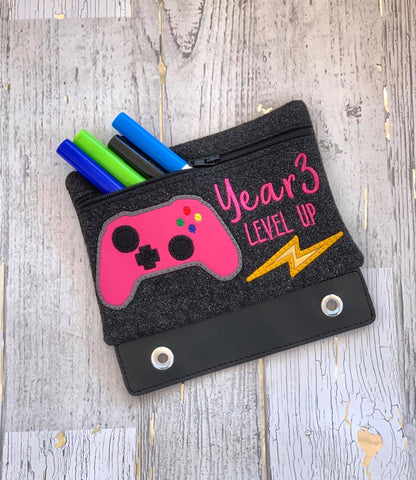 DIGITAL DOWNLOAD ITH Pencil Pouch Year Three Level Up Applique Binder Bag 4 Sizes Included